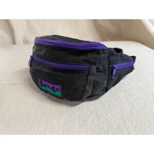 Vintage AdesSo Sport Black Purple 5 pocket Fanny Pack Waist Bag 90s Nylon Retro
